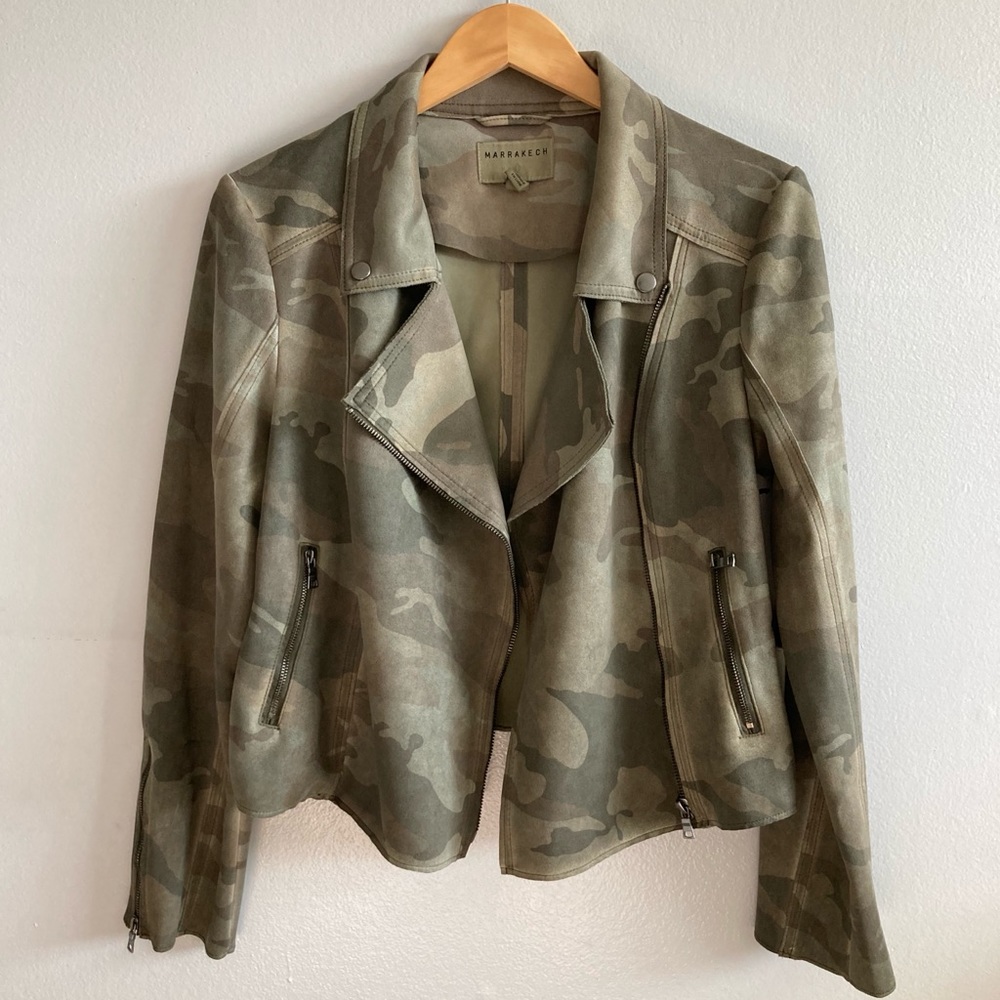 Anthropologie Marrakech Camo Sueded Moto Jacket